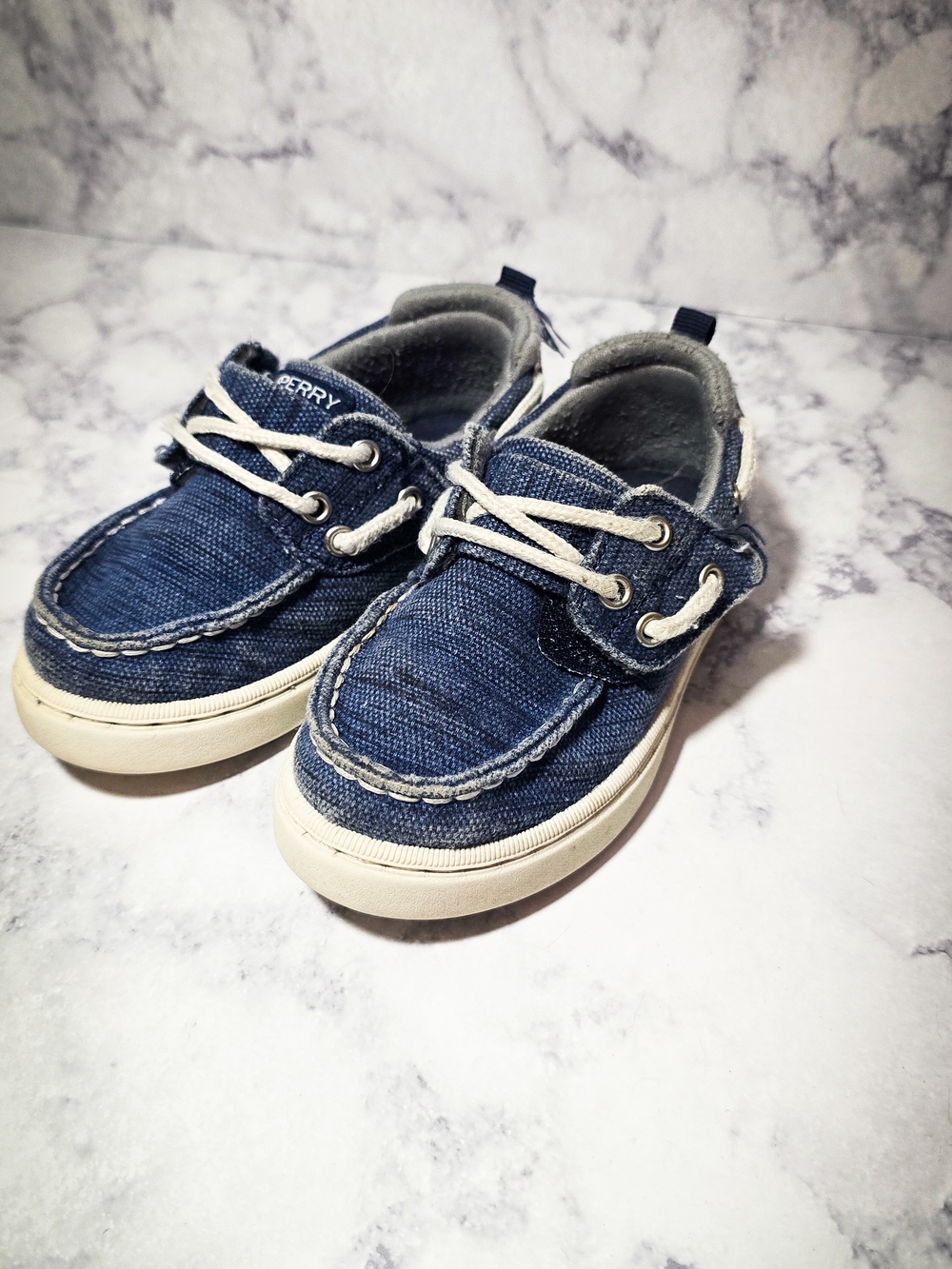 Sperry Toddler Boat Shoes Blue Denim Size 8M Navy Canvas Velcro Lace Up